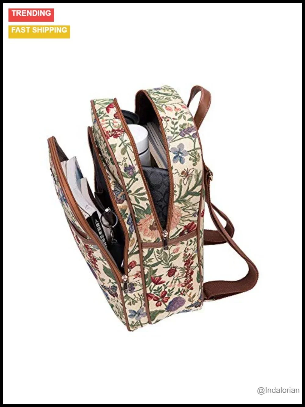 Women Floral Tapestry Laptop Backpack Rucksack 3 Zip Compartments